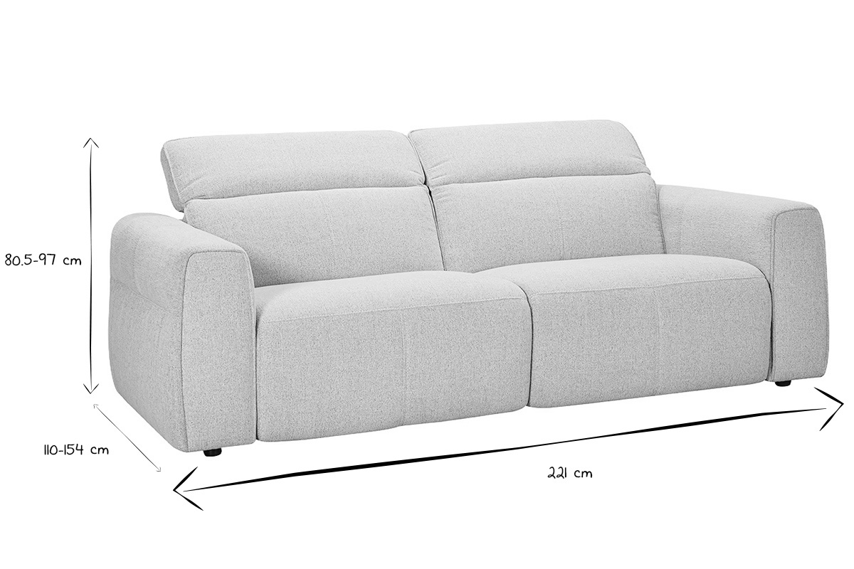 Dimensioni del divano a 3 posti Avoriaz in nero e bianco, L221 x P110-154 x H80,5-97 cm.