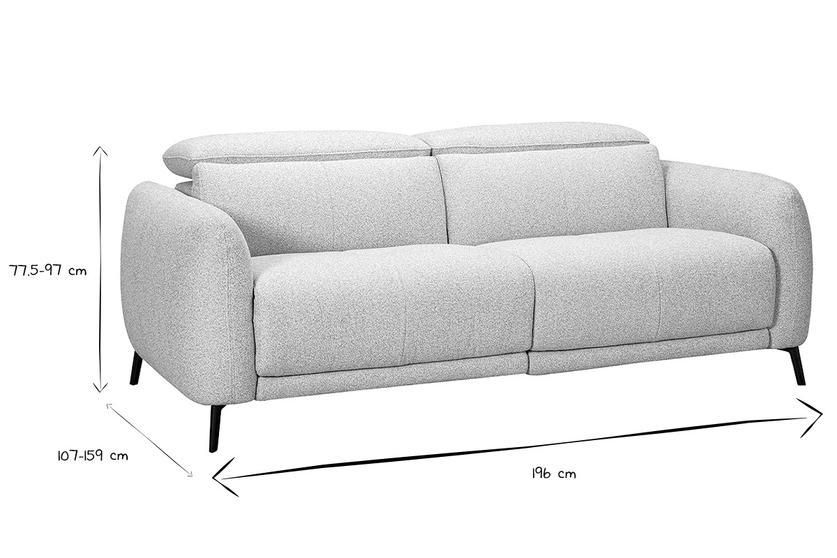 Dimensioni del divano TIGNES: L196 x P107-159 x H77,5-97 cm in nero e bianco.