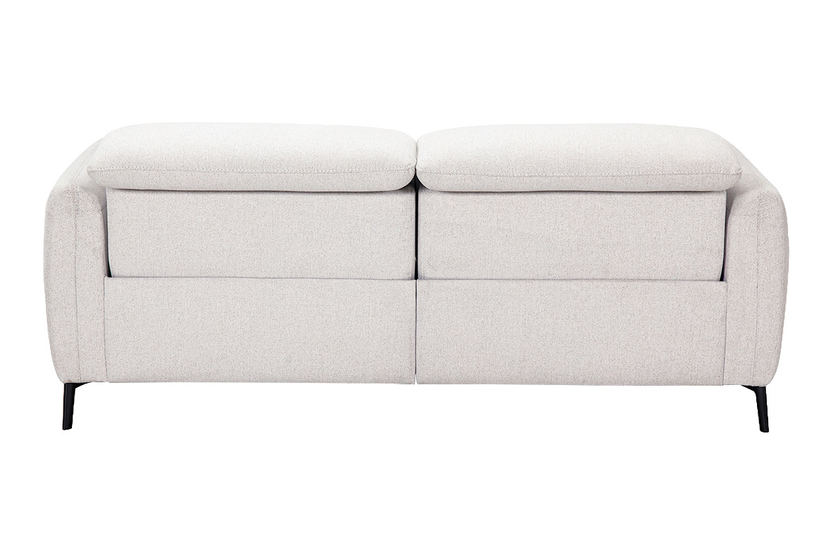 Divano a 3 posti beige con poggiatesta regolabili e poggiapiedi elettrico, vista posteriore