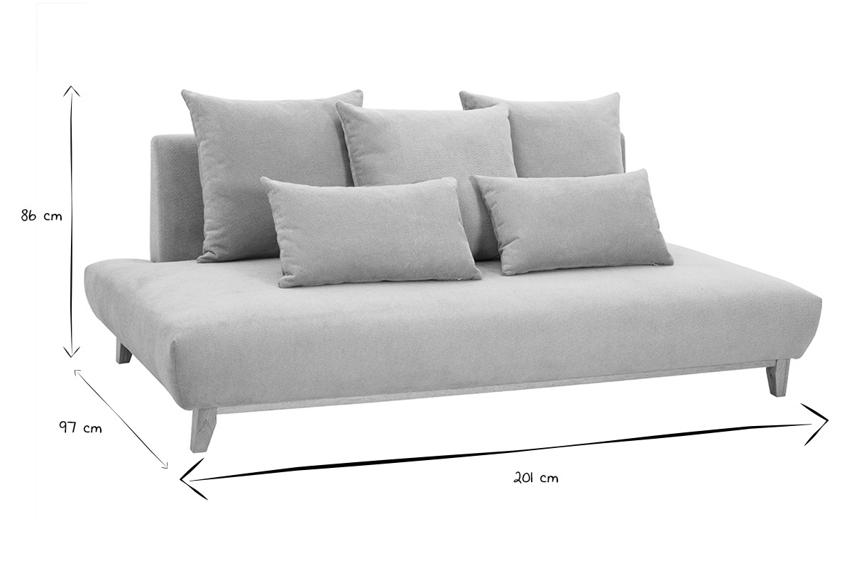 Dimensioni del divano in bianco e nero: L201 cm, H86 cm, P97 cm.