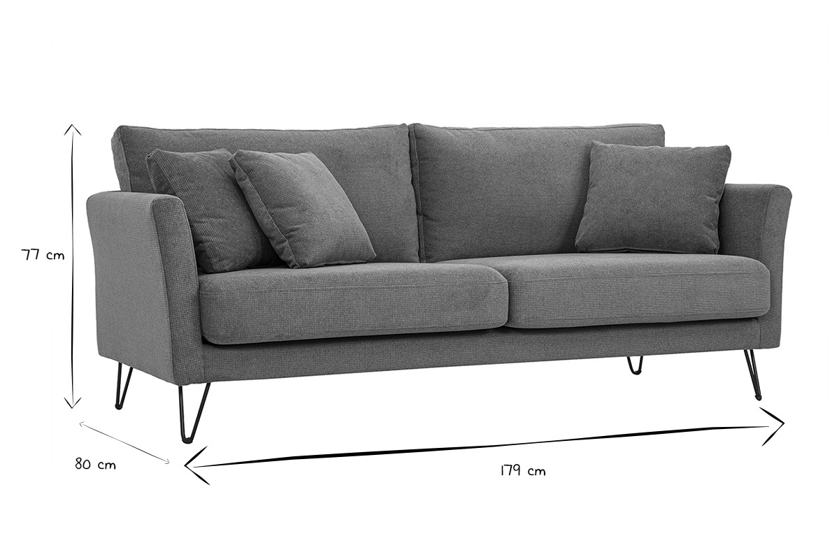 Divano a 3 posti OSLO con dimensioni L179 x P80 x H77 cm in bianco e nero.