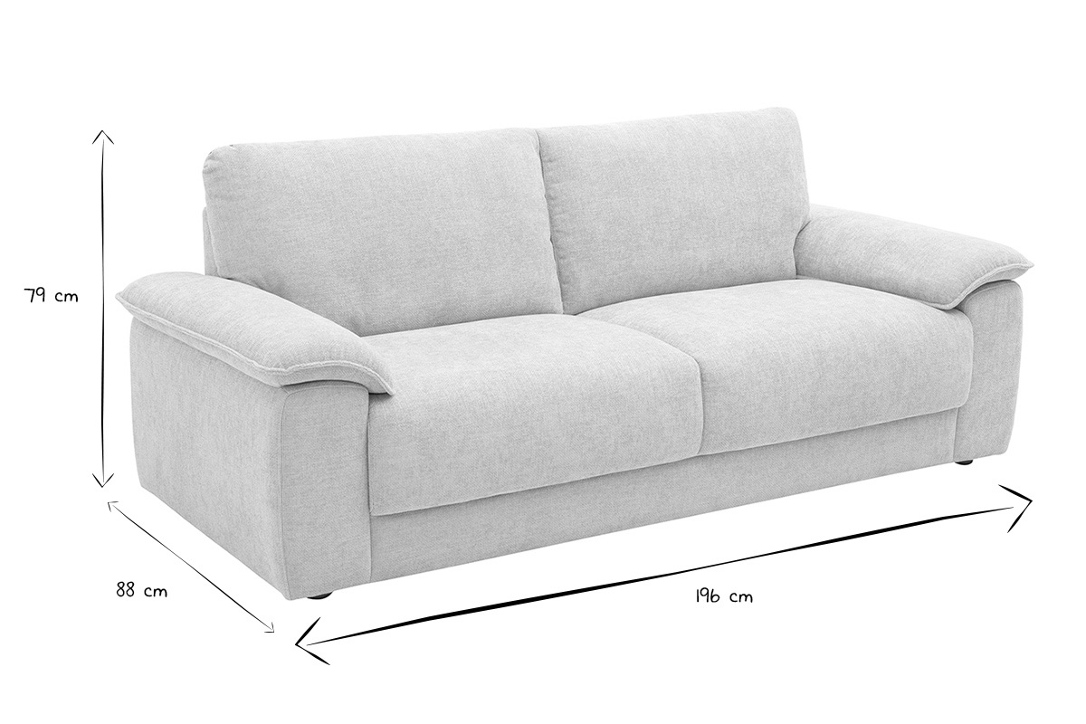 Dimensioni del divano a 3 posti LIVIO in bianco e nero: L196 x P88 x H79 cm