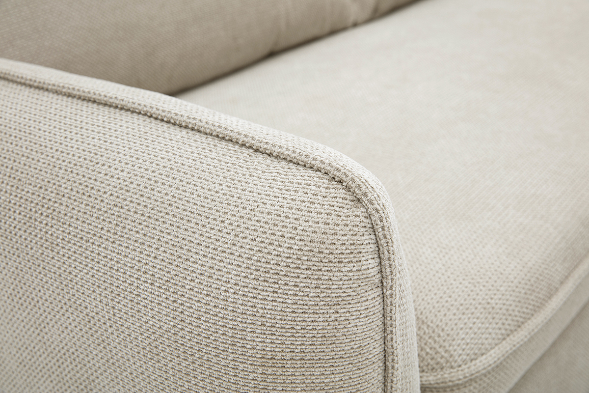 Divano ad angolo convertibile reversibile con baule 3 posti in tessuto effetto velluto testurato beige e legno chiaro ORSO