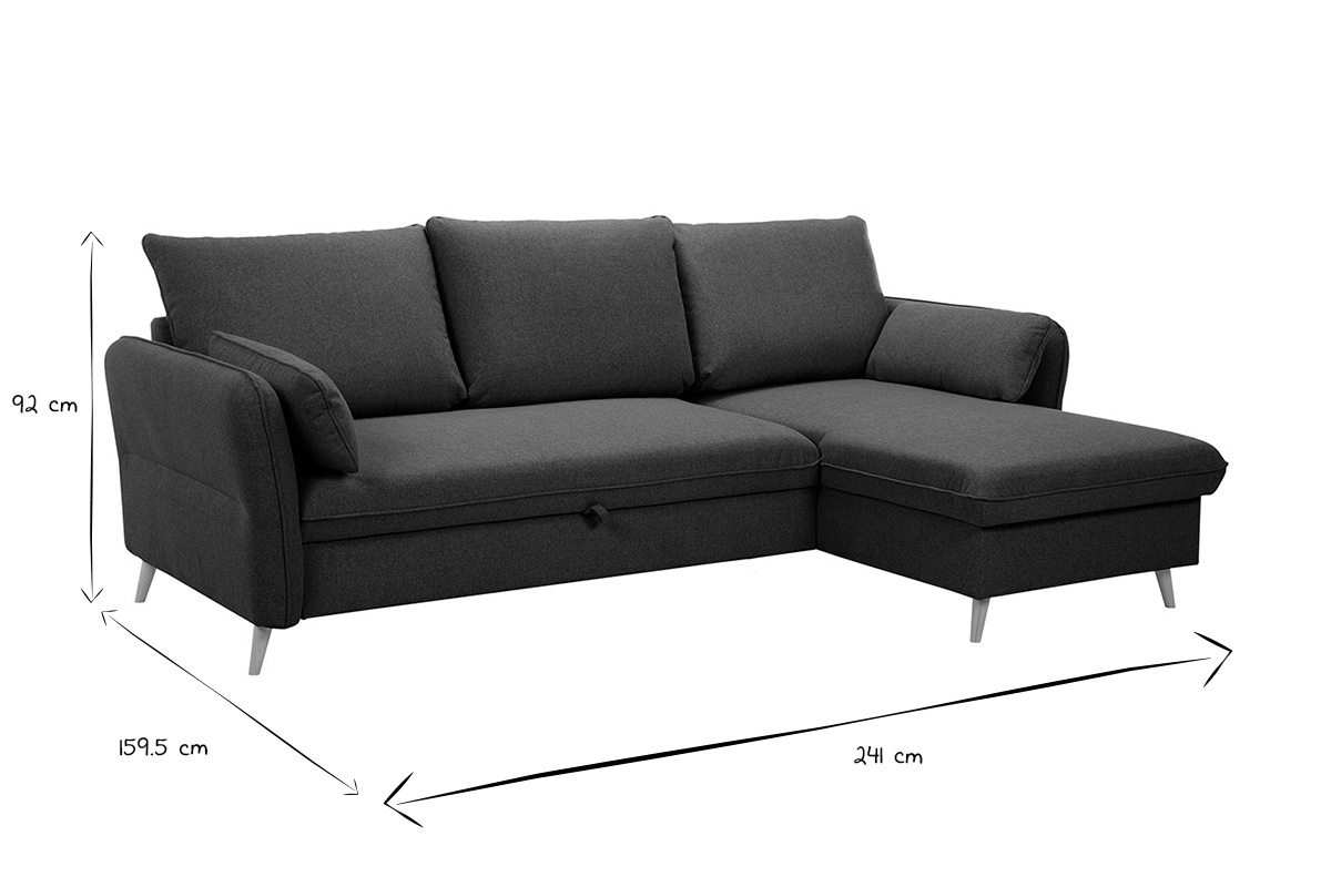 Divano ad angolo convertibile reversibile con vano portaoggetti 3-4 posti in tessuto verde cachi e legno chiaro DRISS