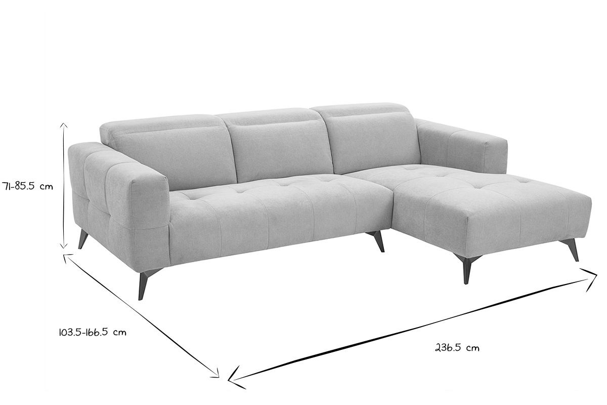 Dimensioni del divano ad angolo NORELL in nero e bianco: L236.5 x P103.5-166.5 x H71-85.5 cm.