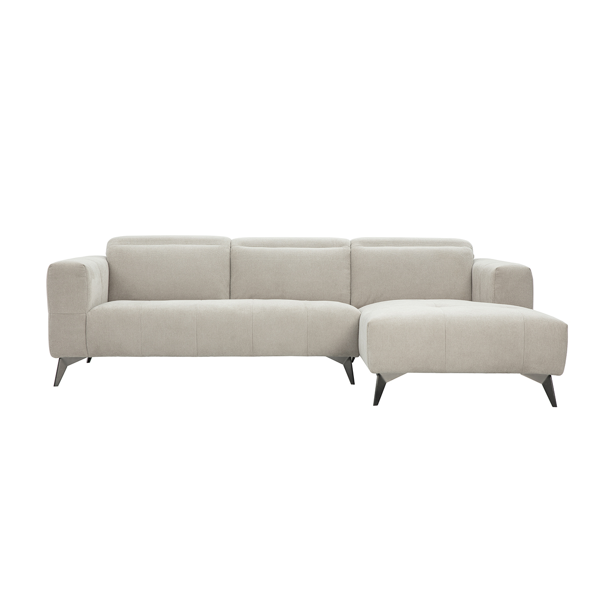 Divano ad angolo destro 3 posti con poggiatesta regolabili in tessuto ciniglia beige e metallo L236.5 cm NORELL