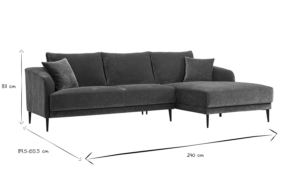Dimensioni del divano ad angolo destro JERRY in nero e bianco: L240 x P89.5-155.5 x H83 cm.