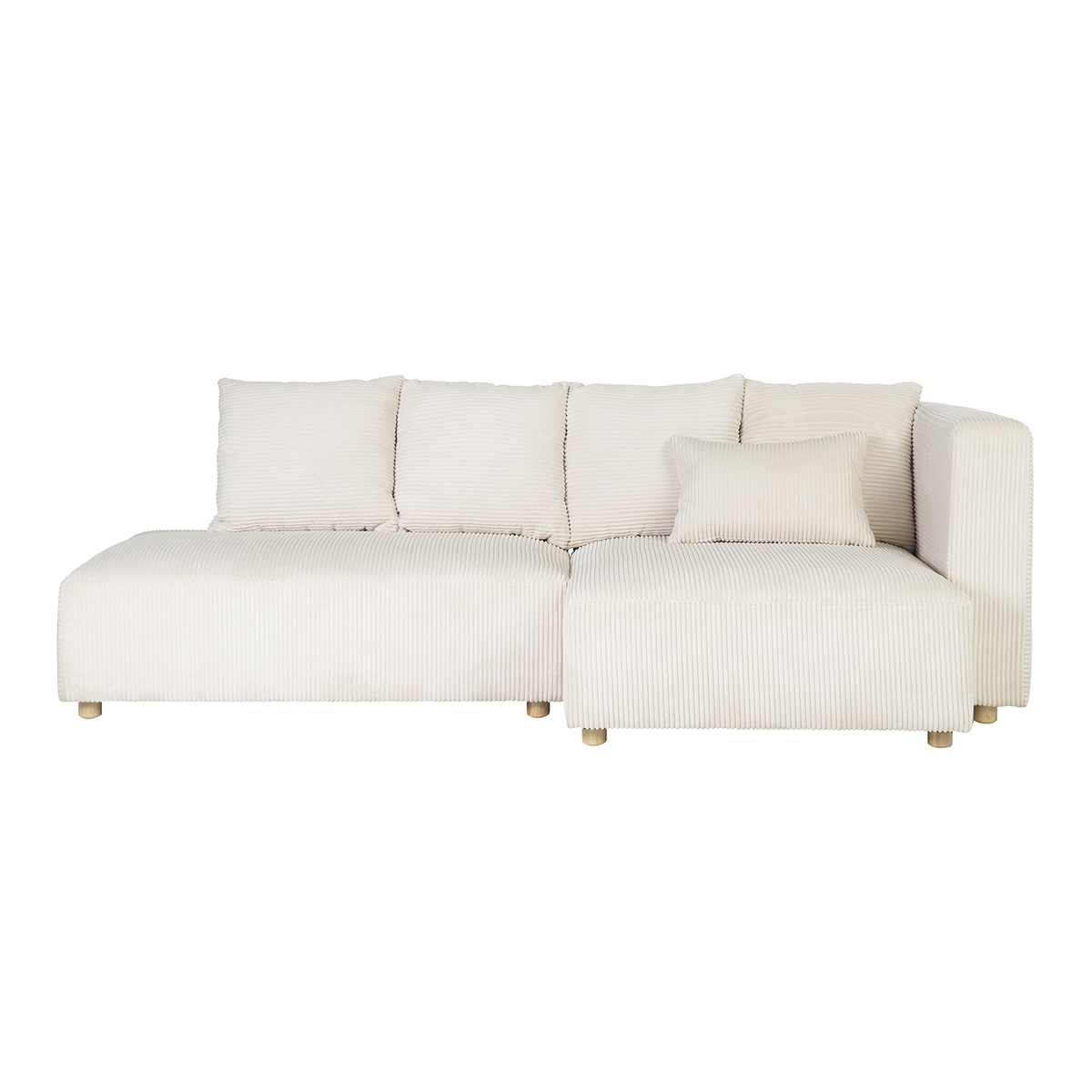 Divano ad angolo destro 3 posti in tessuto velluto a coste beige e legno chiaro HARLEM