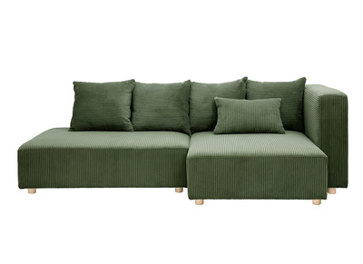 Divano ad angolo destro 3 posti in tessuto velluto a coste verde kaki e legno chiaro HARLEM