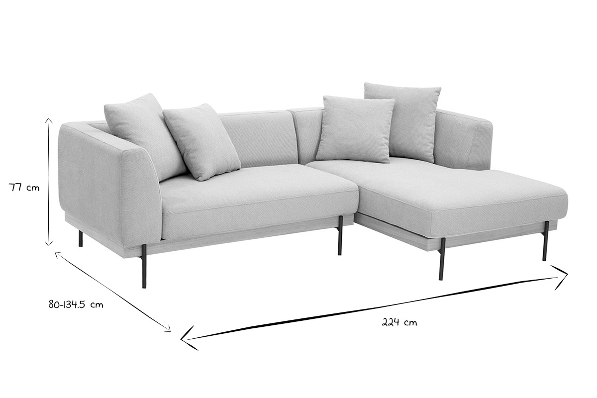 Dimensioni del divano ad angolo destro a 4 posti IVAR in nero e bianco: 77 cm di altezza, 224 cm di larghezza.