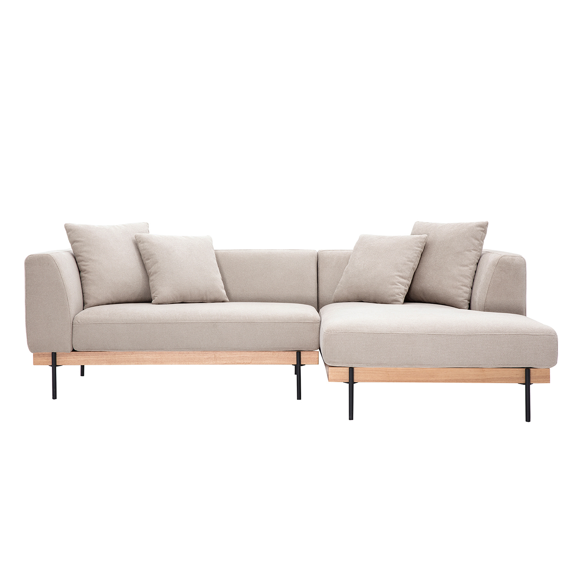 Divano ad angolo destro 4 posti in tessuto ciniglia beige e metallo nero IVAR