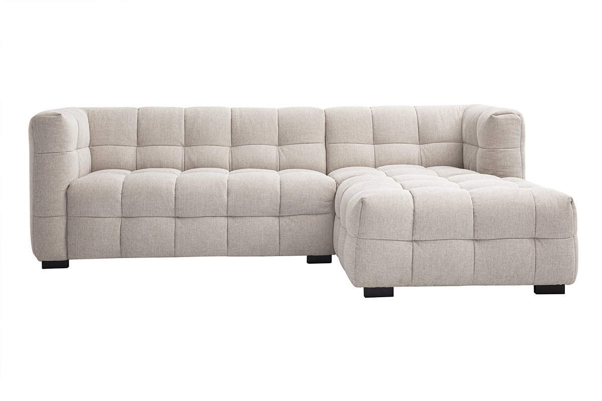 Divano ad angolo destro design 3 posti in tessuto effetto velluto testurizzato beige CORTO