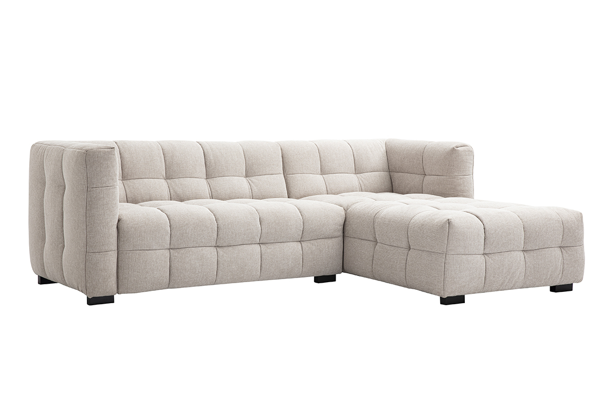 Divano ad angolo destro design 3 posti in tessuto effetto velluto testurizzato beige CORTO