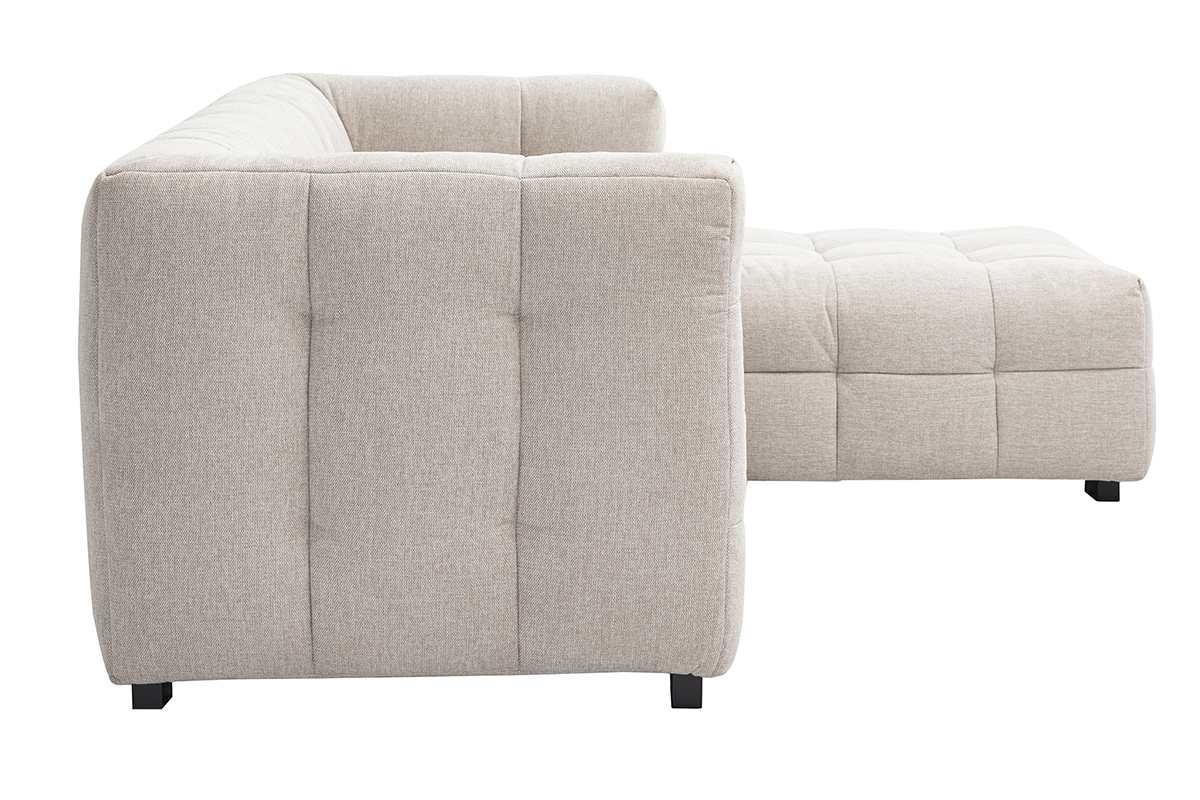 Divano ad angolo destro design 3 posti in tessuto effetto velluto testurizzato beige CORTO