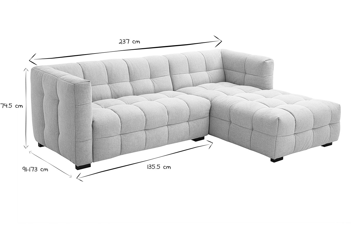 Divano ad angolo destro design 3 posti in tessuto effetto velluto testurizzato beige CORTO