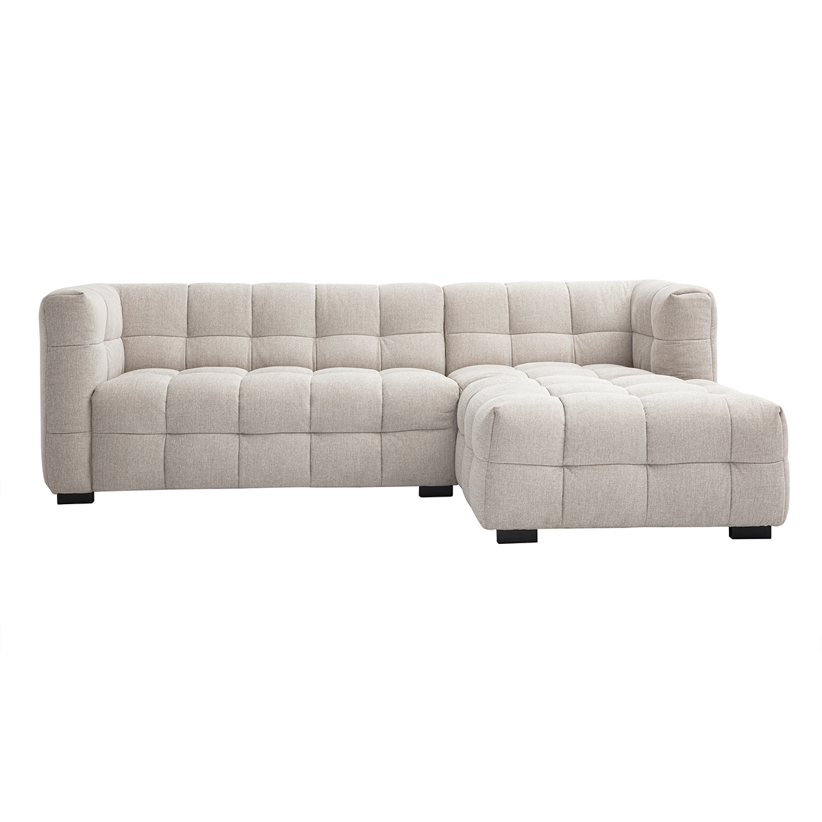 Divano ad angolo destro design 3 posti in tessuto effetto velluto testurizzato beige CORTO