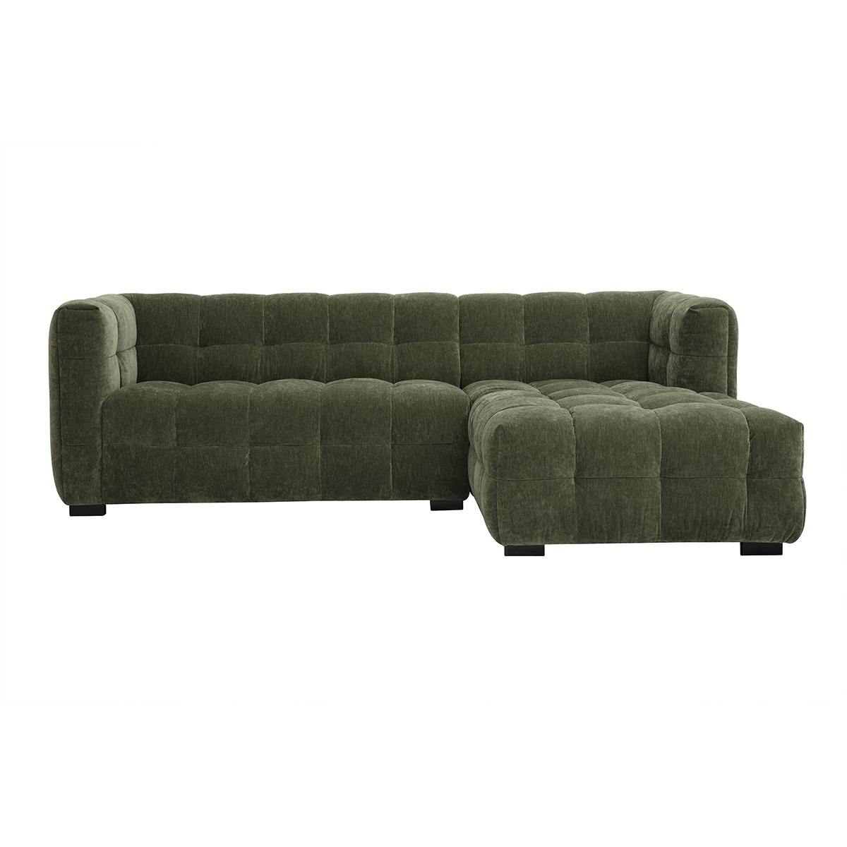 Divano ad angolo destro design 3 posti in tessuto effetto velluto verde kaki CORTO