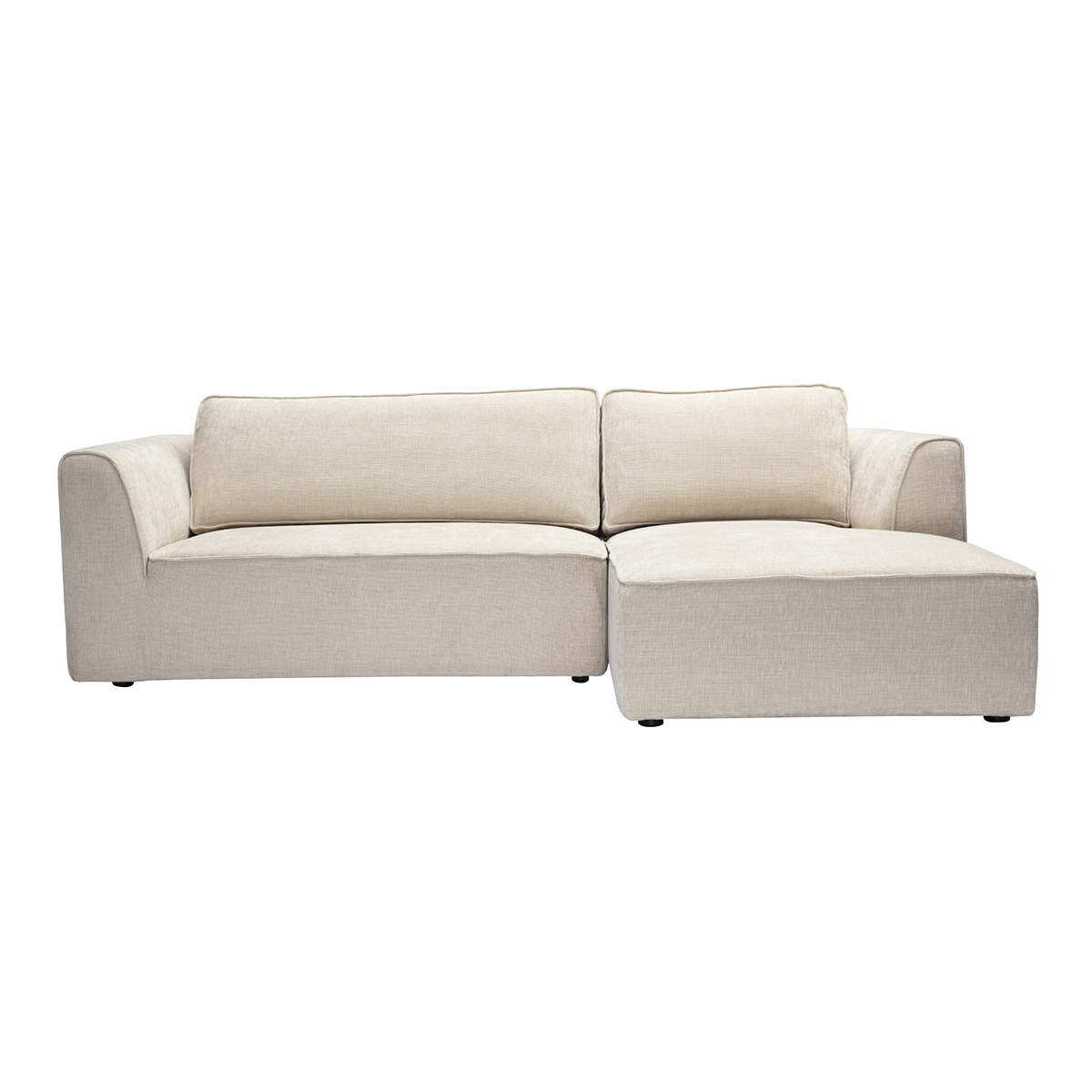 Divano ad angolo destro design in tessuto effetto velluto testurizzato beige 3 posti GRAMMY