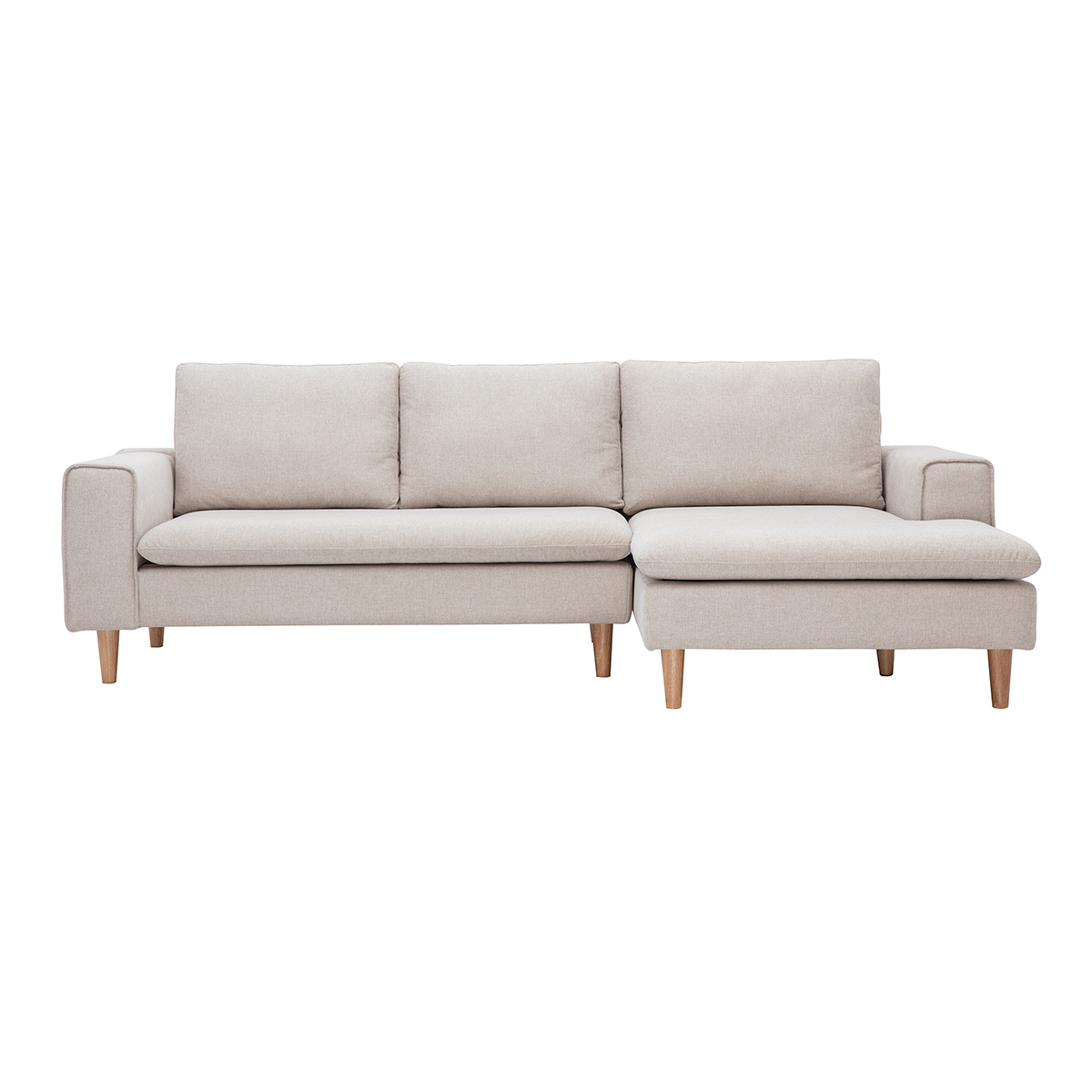 Divano ad angolo destro in tessuto effetto velluto testurato beige e legno chiaro RAGNAR
