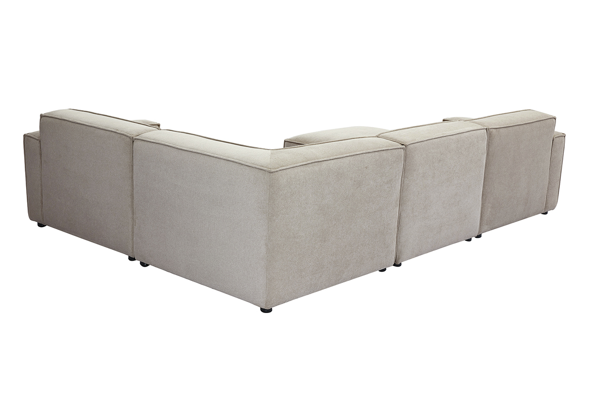 Divano ad angolo modulabile 5 posti e pouf in tessuto effetto velluto testurizzato beige SPLIT