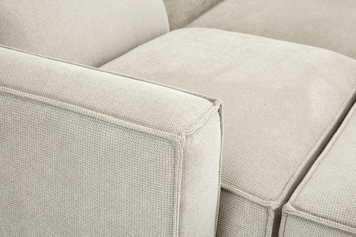 Divano ad angolo modulabile 5 posti e pouf in tessuto effetto velluto testurizzato beige SPLIT