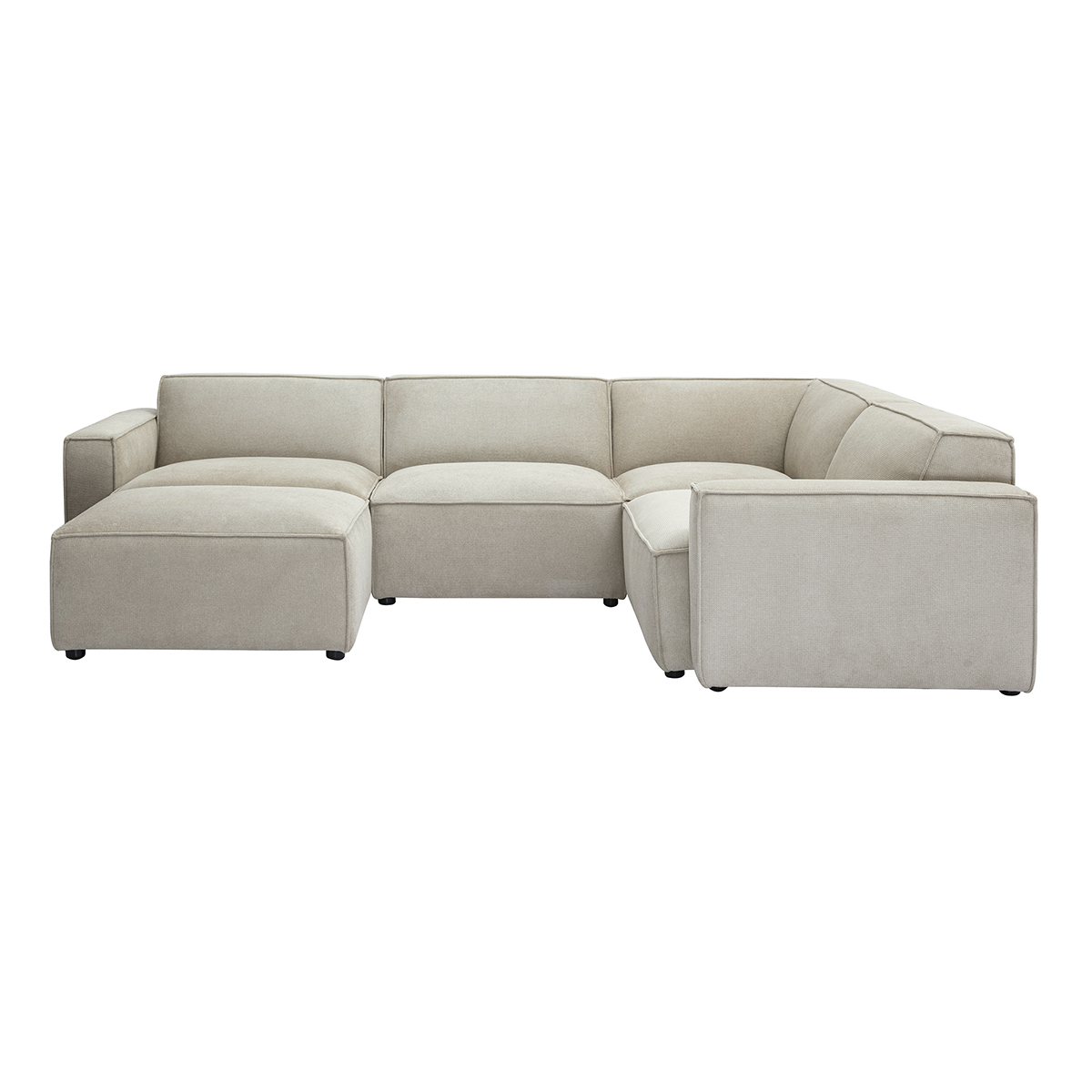 Divano ad angolo modulabile 5 posti e pouf in tessuto effetto velluto testurizzato beige SPLIT