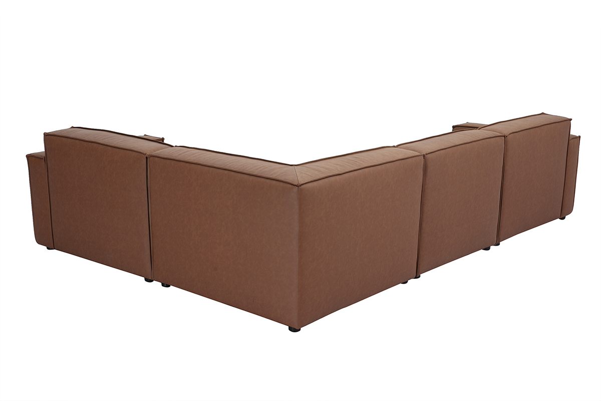 Divano ad angolo modulabile vintage 5 posti in pelle marrone SPLIT