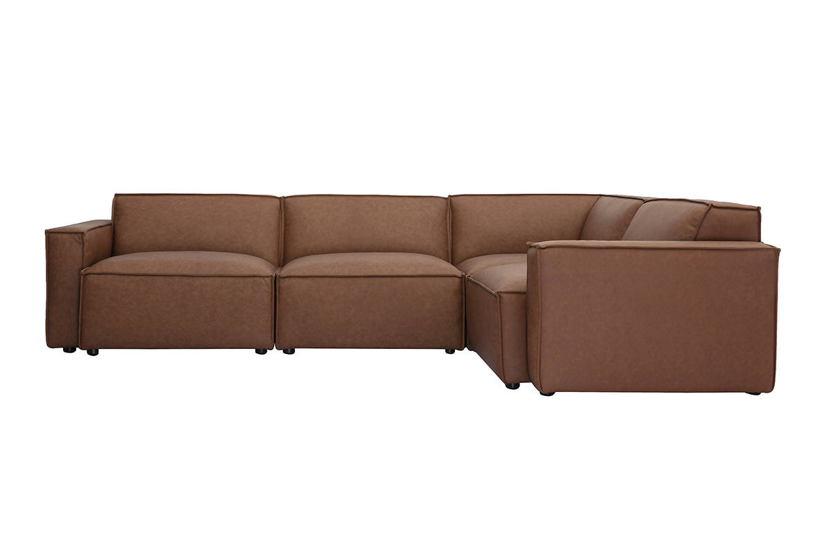 Divano ad angolo modulabile vintage 5 posti in pelle marrone SPLIT