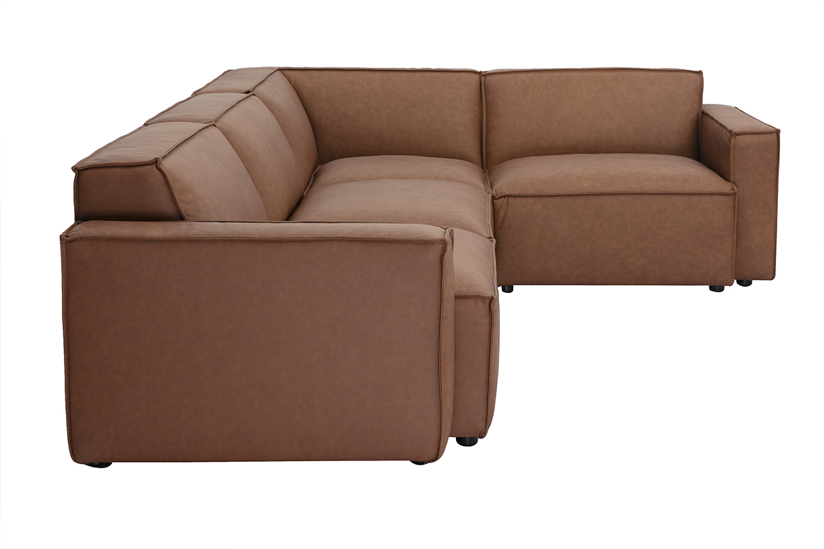 Divano ad angolo modulabile vintage 5 posti in pelle marrone SPLIT