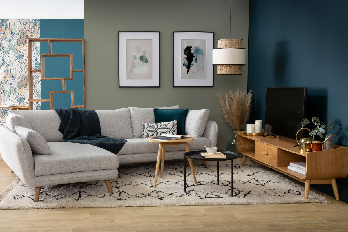 Divano ad angolo scandinavo 5 blu pavone CREEP