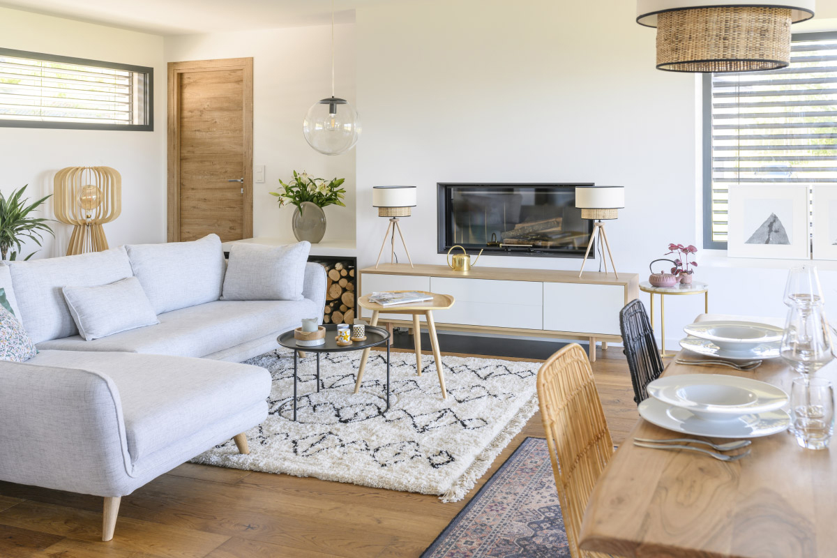 Divano ad angolo scandinavo 5 posti grigio chiaro mlange CREEP