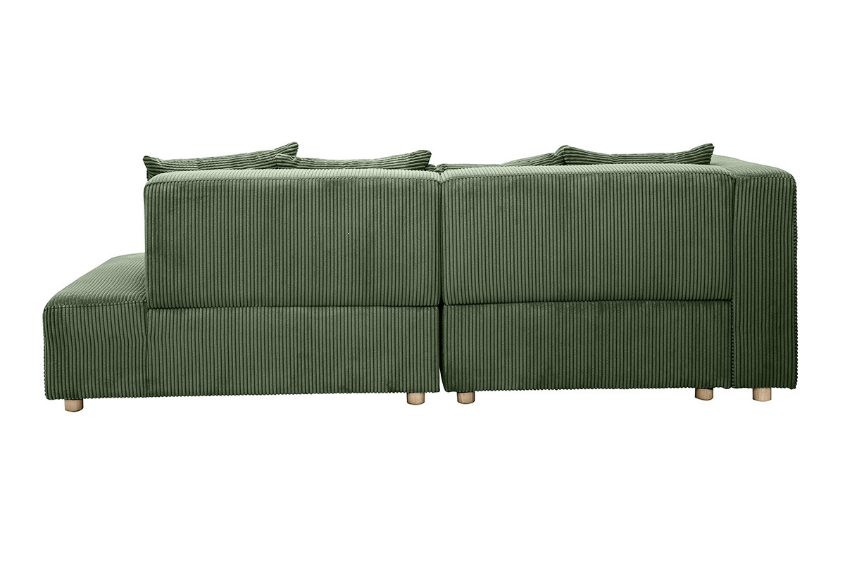 Divano ad angolo sinistro 3 posti in tessuto velluto a coste verde kaki e legno chiaro HARLEM