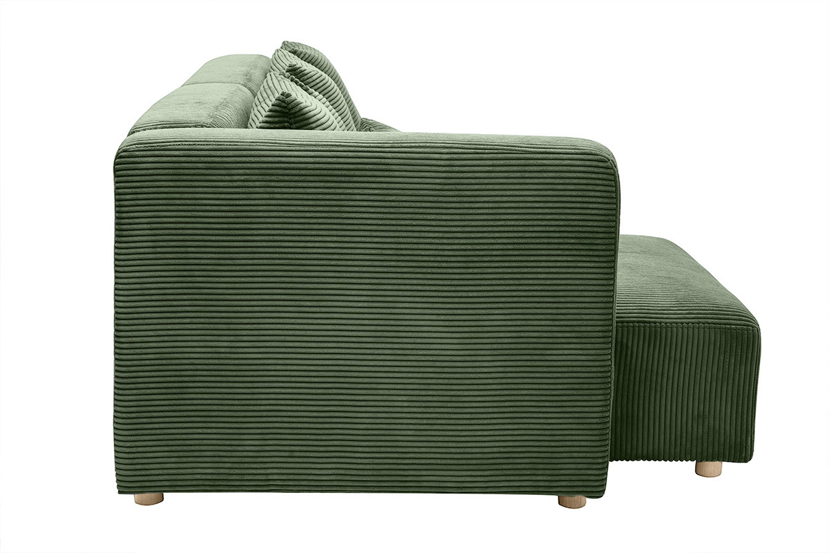 Divano ad angolo sinistro 3 posti in tessuto velluto a coste verde kaki e legno chiaro HARLEM