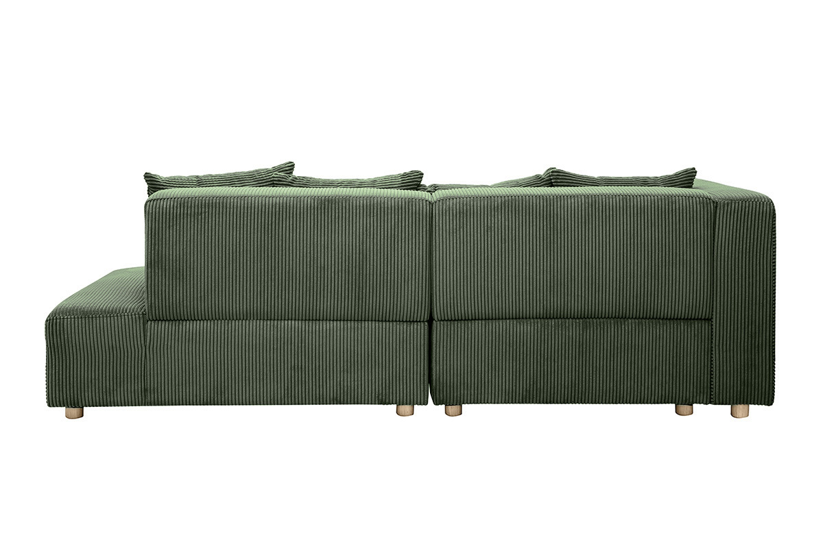 Divano ad angolo sinistro 3 posti in tessuto velluto a coste verde kaki e legno chiaro HARLEM