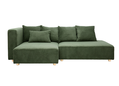 Divano ad angolo sinistro 3 posti in tessuto velluto a coste verde kaki e legno chiaro HARLEM