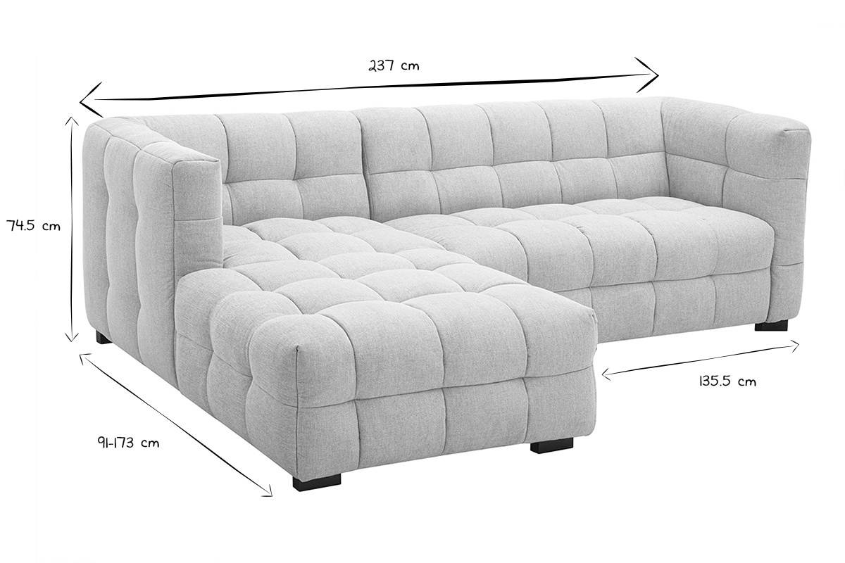 Divano ad angolo sinistro design 3 posti in tessuto effetto velluto testurizzato beige CORTO