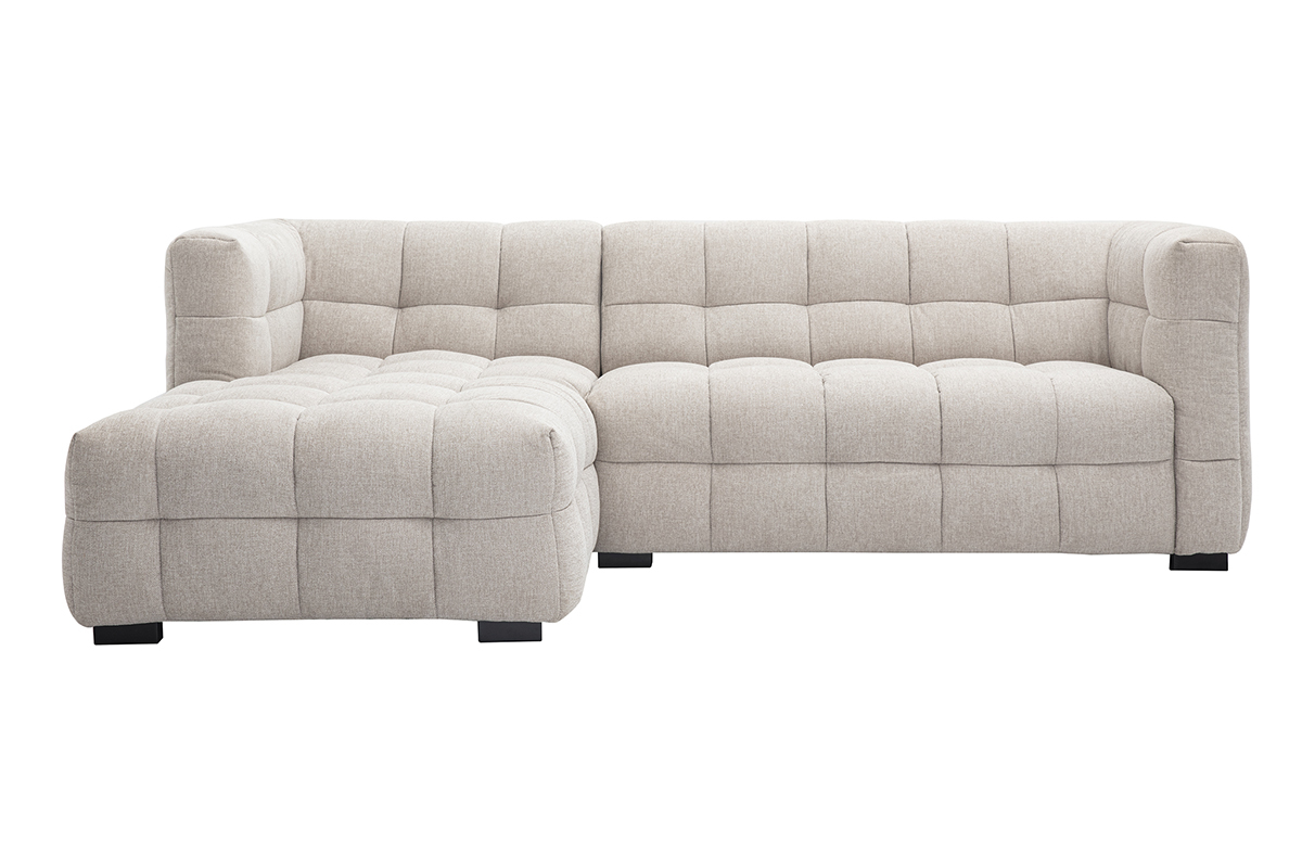 Divano ad angolo sinistro design 3 posti in tessuto effetto velluto testurizzato beige CORTO