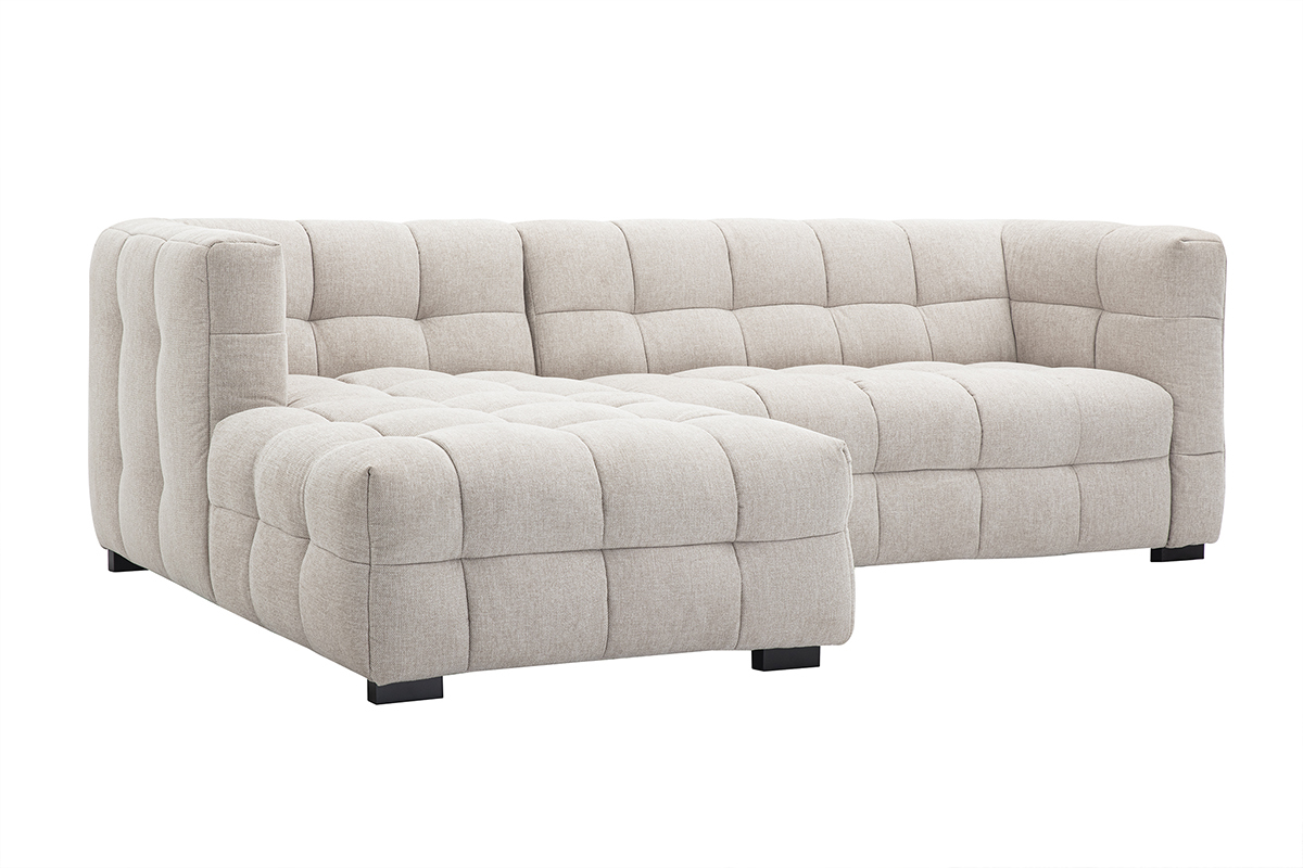 Divano ad angolo sinistro design 3 posti in tessuto effetto velluto testurizzato beige CORTO