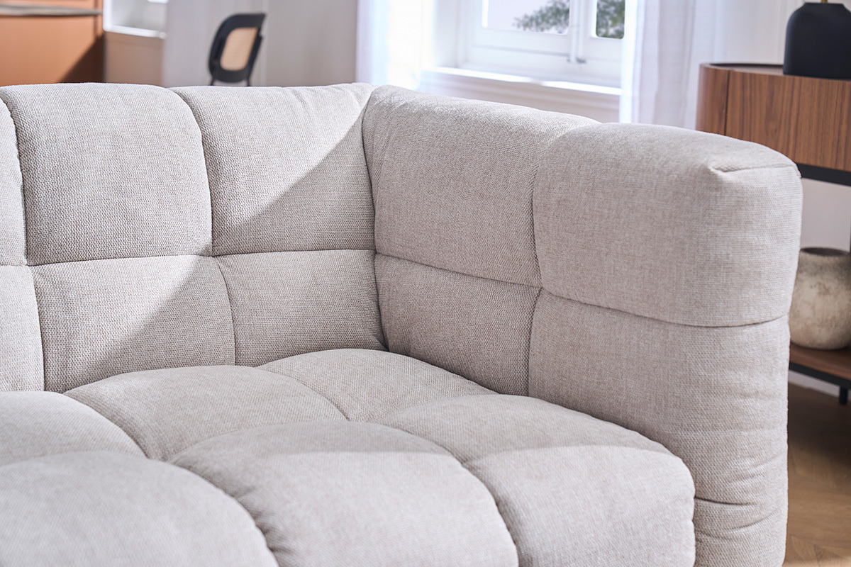 Divano ad angolo sinistro design 3 posti in tessuto effetto velluto testurizzato beige CORTO