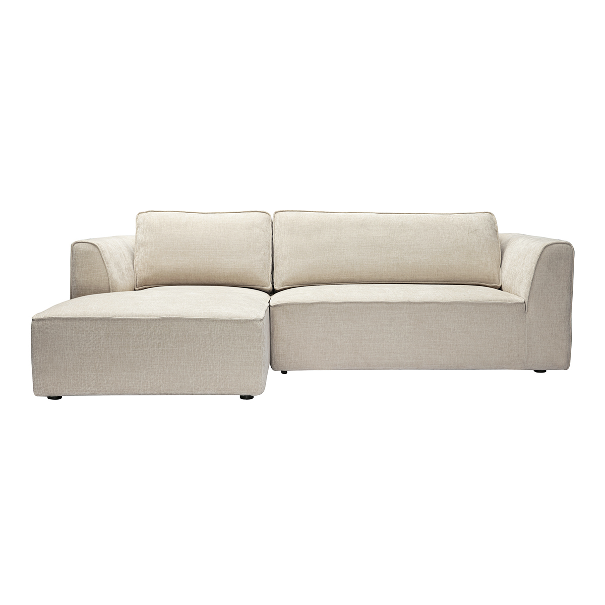 Divano ad angolo sinistro design in tessuto effetto velluto testurizzato beige 3 posti GRAMMY