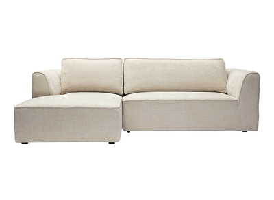 Divano ad angolo sinistro design in tessuto effetto velluto testurizzato beige 3 posti GRAMMY