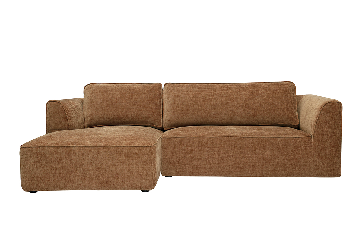 Divano ad angolo sinistro design in tessuto effetto velluto testurizzato terra bruciata 3 posti GRAMMY