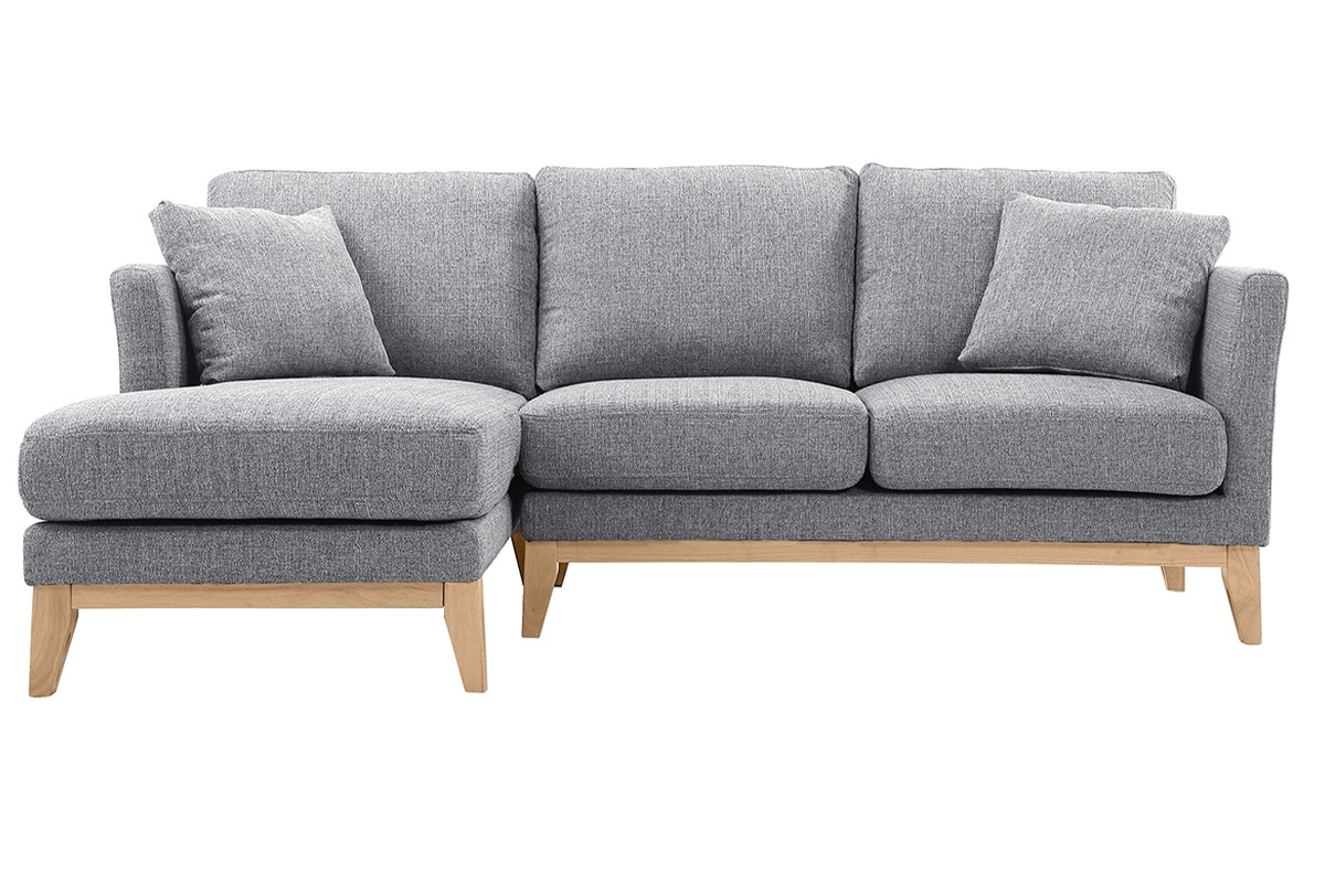 Divano angolare a sinistra scandinavo in tessuto Grigio chiaro sfoderabile OSLO