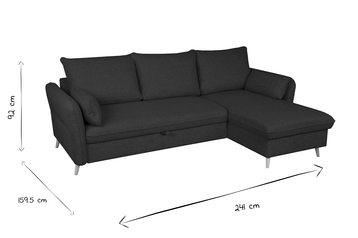 Divano angolare convertibile reversibile con contenitore 3-4 posti in tessuto beige e legno chiaro DRISS