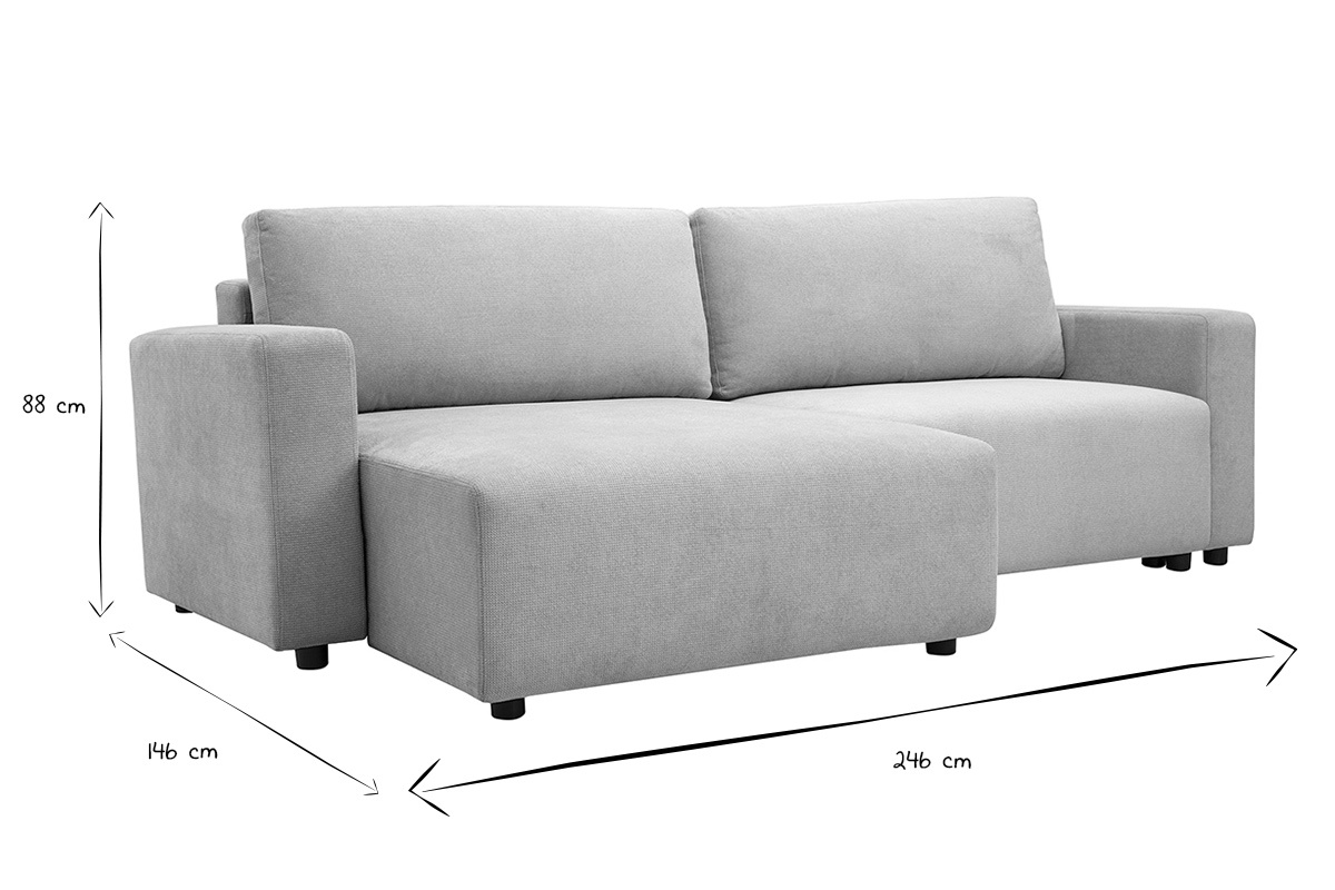 Dimensioni del divano angolare NESTO in bianco e nero: L246 x P146 x H88 cm