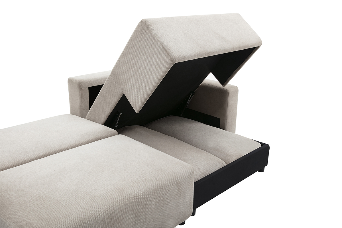Divano angolare convertibile reversibile con contenitore 3-4 posti in tessuto ciniglia beige NESTO