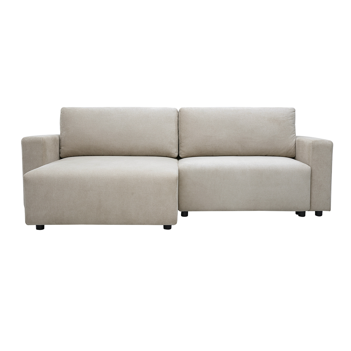 Divano angolare convertibile reversibile con contenitore 3-4 posti in tessuto ciniglia beige NESTO