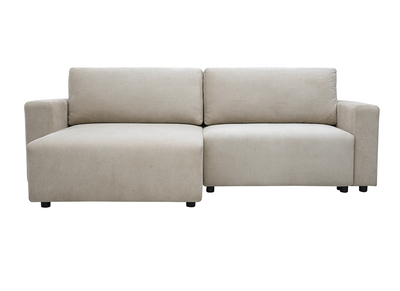 Divano angolare convertibile reversibile con contenitore 3-4 posti in tessuto ciniglia beige NESTO