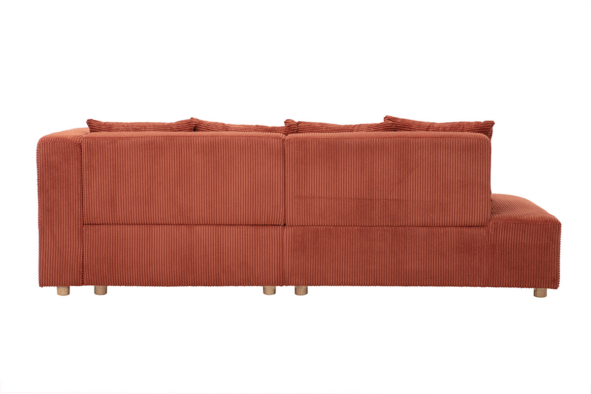 Divano angolare destro a 3 posti in tessuto velluto a coste terracotta, vista posteriore