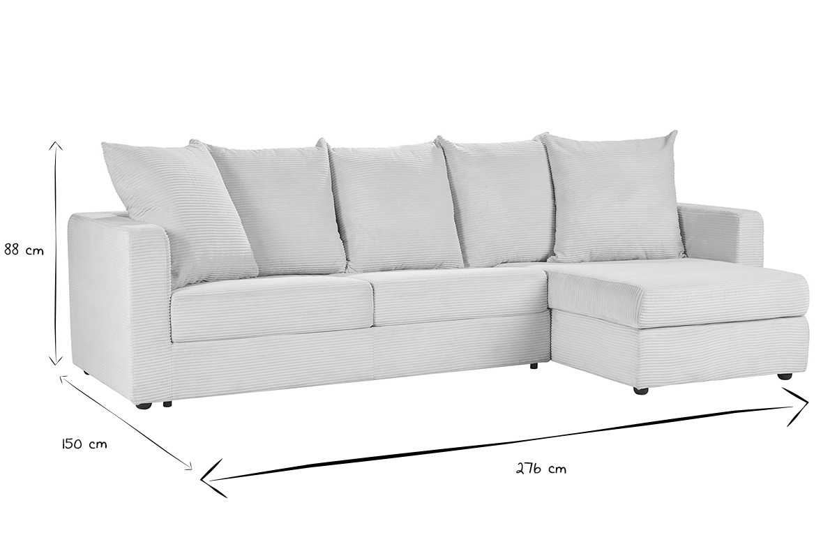 Dimensioni del divano letto ad angolo destro BACIO in nero e bianco, L276 x P150 x H88 cm.